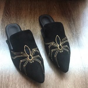 Suede Loafers with Embroidered Spider Detail